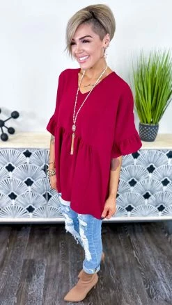 The ZigZag Stripe Burgundy Flirty Calls Top