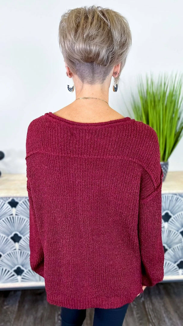 BiBi TOPS & TUNICS Burgundy Renewed Love Sweater