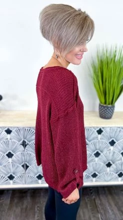 BiBi TOPS & TUNICS Burgundy Renewed Love Sweater