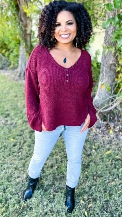 BiBi TOPS & TUNICS Burgundy Renewed Love Sweater
