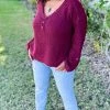 BiBi TOPS & TUNICS Burgundy Renewed Love Sweater