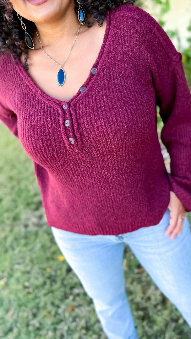 BiBi TOPS & TUNICS Burgundy Renewed Love Sweater