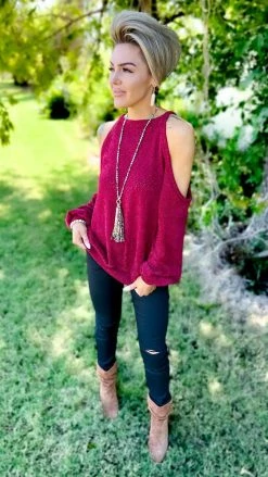 The ZigZag Stripe TOPS & TUNICS Burgundy Weekend Go To Sweater