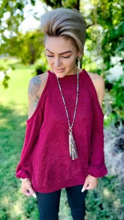 The ZigZag Stripe TOPS & TUNICS Burgundy Weekend Go To Sweater