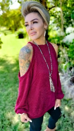 The ZigZag Stripe TOPS & TUNICS Burgundy Weekend Go To Sweater