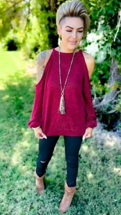 The ZigZag Stripe TOPS & TUNICS Burgundy Weekend Go To Sweater