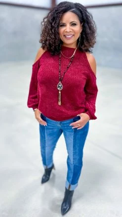 The ZigZag Stripe TOPS & TUNICS Burgundy Weekend Go To Sweater