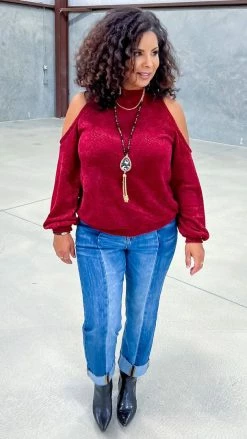 The ZigZag Stripe TOPS & TUNICS Burgundy Weekend Go To Sweater