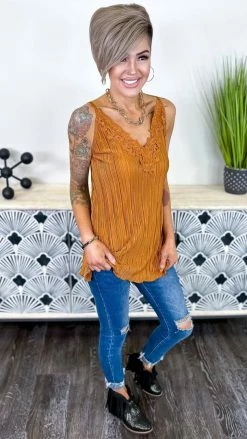 The ZigZag Stripe TOPS & TUNICS Camel Everyday Elegance Tank