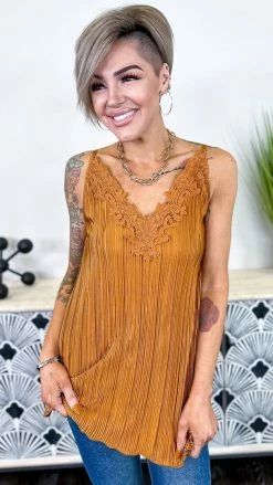 The ZigZag Stripe TOPS & TUNICS Camel Everyday Elegance Tank