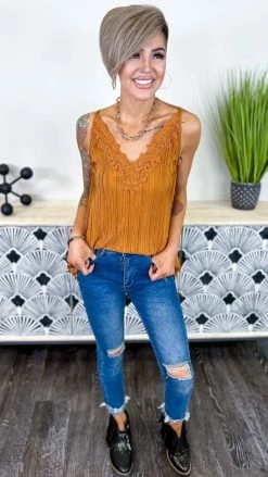 The ZigZag Stripe TOPS & TUNICS Camel Everyday Elegance Tank