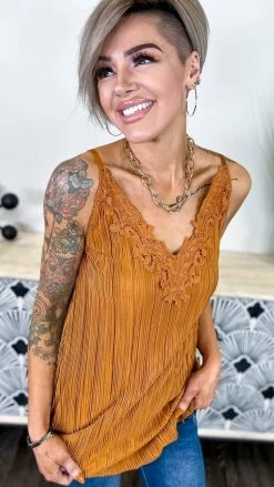 The ZigZag Stripe TOPS & TUNICS Camel Everyday Elegance Tank