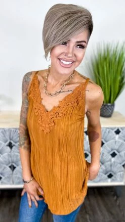 The ZigZag Stripe TOPS & TUNICS Camel Everyday Elegance Tank