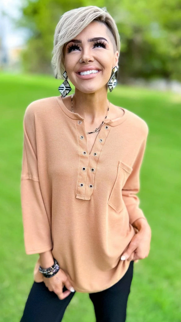 The ZigZag Stripe TOPS & TUNICS Camel Resisting Attraction Top