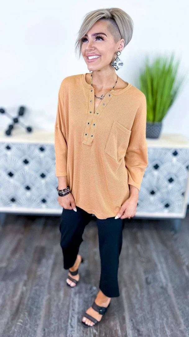 The ZigZag Stripe TOPS & TUNICS Camel Resisting Attraction Top