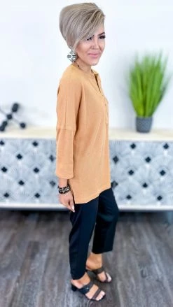 The ZigZag Stripe TOPS & TUNICS Camel Resisting Attraction Top