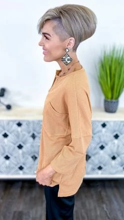 The ZigZag Stripe TOPS & TUNICS Camel Resisting Attraction Top