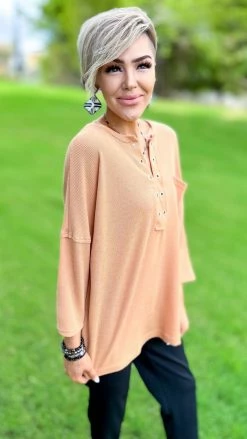 The ZigZag Stripe TOPS & TUNICS Camel Resisting Attraction Top