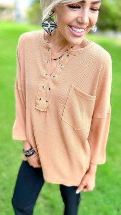 The ZigZag Stripe TOPS & TUNICS Camel Resisting Attraction Top