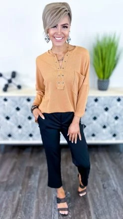 The ZigZag Stripe TOPS & TUNICS Camel Resisting Attraction Top