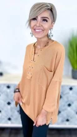 The ZigZag Stripe TOPS & TUNICS Camel Resisting Attraction Top