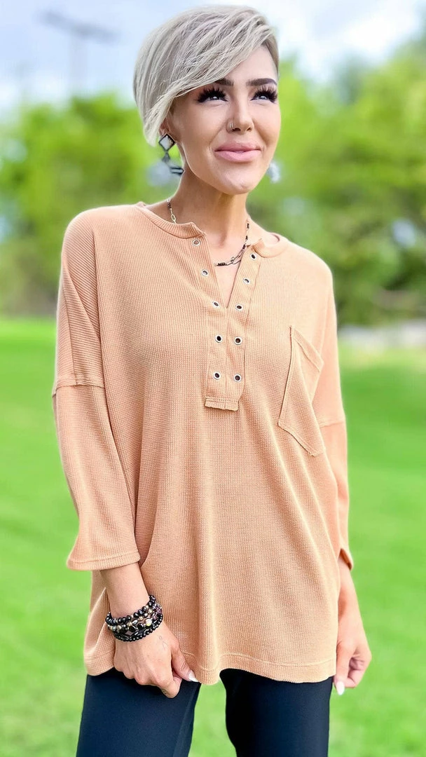 The ZigZag Stripe TOPS & TUNICS Camel Resisting Attraction Top