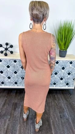 The ZigZag Stripe Camel Rooftop Date Dress DRESSES