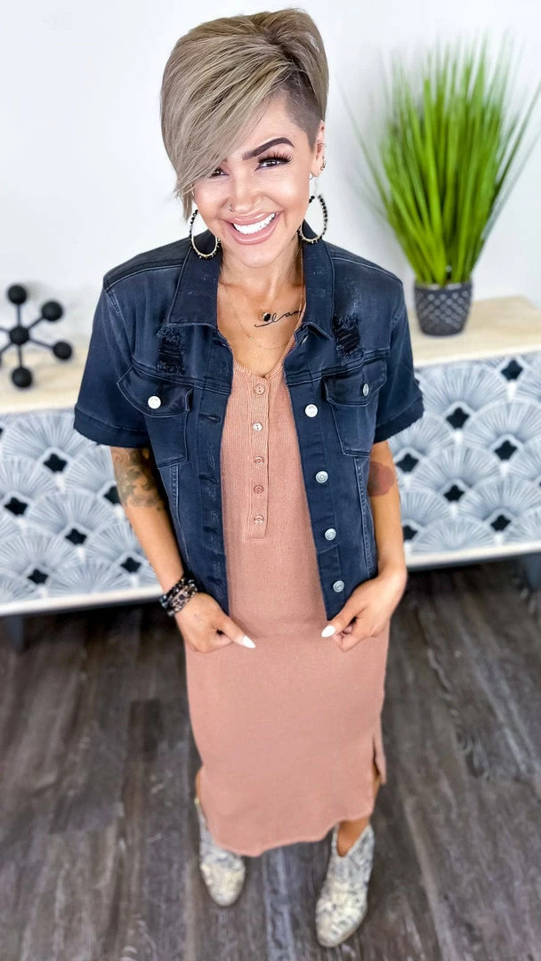 The ZigZag Stripe Camel Rooftop Date Dress DRESSES