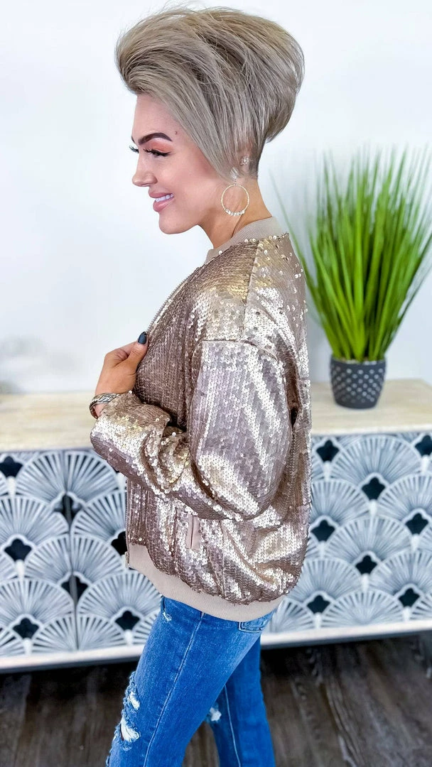 The ZigZag Stripe Champagne Concert Bomber Jacket OUTERWEAR