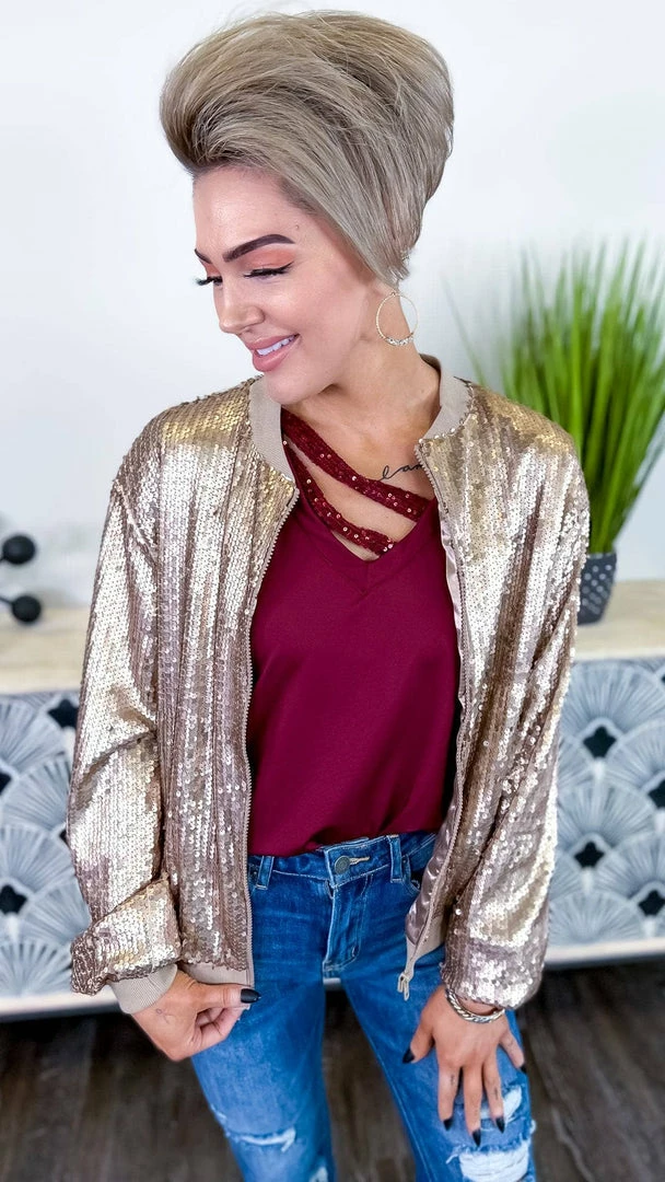 The ZigZag Stripe Champagne Concert Bomber Jacket OUTERWEAR