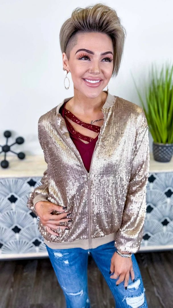 The ZigZag Stripe Champagne Concert Bomber Jacket OUTERWEAR