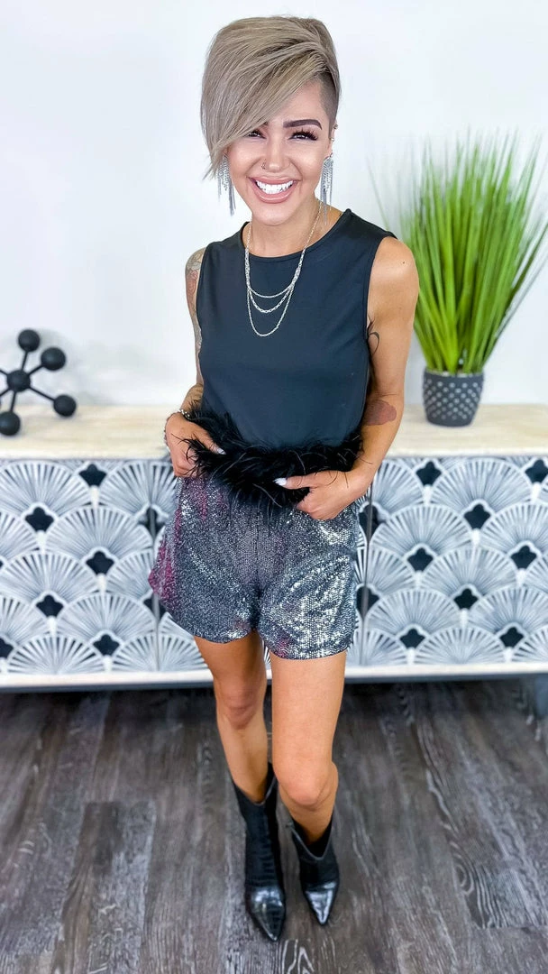 The ZigZag Stripe Charcoal Flirty Impression Shorts BOTTOMS