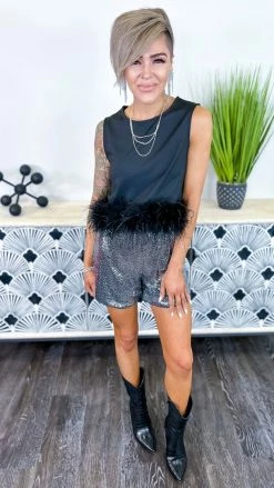 The ZigZag Stripe Charcoal Flirty Impression Shorts BOTTOMS