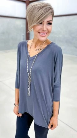 The ZigZag Stripe Charcoal Indulge In Me Top TOPS & TUNICS