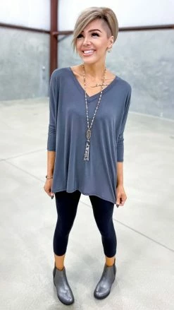 The ZigZag Stripe Charcoal Indulge In Me Top TOPS & TUNICS