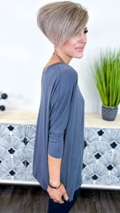 The ZigZag Stripe Charcoal Indulge In Me Top TOPS & TUNICS