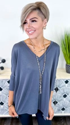 The ZigZag Stripe Charcoal Indulge In Me Top TOPS & TUNICS