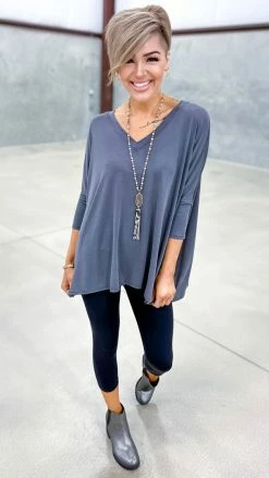 The ZigZag Stripe Charcoal Indulge In Me Top TOPS & TUNICS