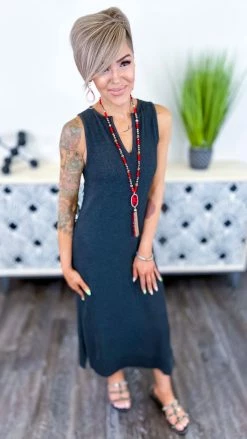 The ZigZag Stripe Charcoal Precious View Dress