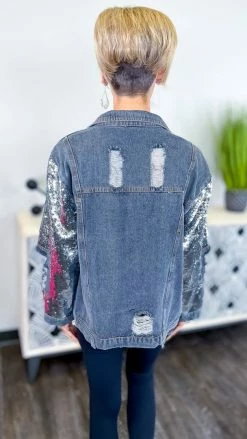 BiBi OUTERWEAR Charcoal Top Glam Denim Jacket