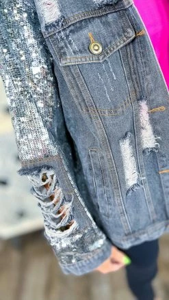 BiBi OUTERWEAR Charcoal Top Glam Denim Jacket