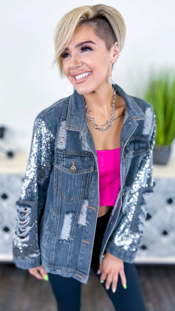 BiBi OUTERWEAR Charcoal Top Glam Denim Jacket