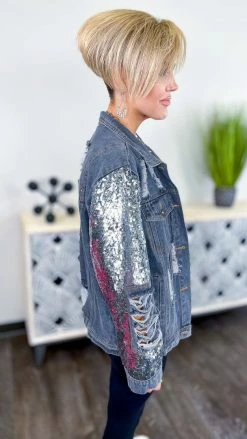 BiBi OUTERWEAR Charcoal Top Glam Denim Jacket