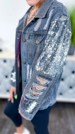 BiBi OUTERWEAR Charcoal Top Glam Denim Jacket