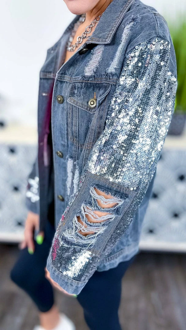 BiBi OUTERWEAR Charcoal Top Glam Denim Jacket