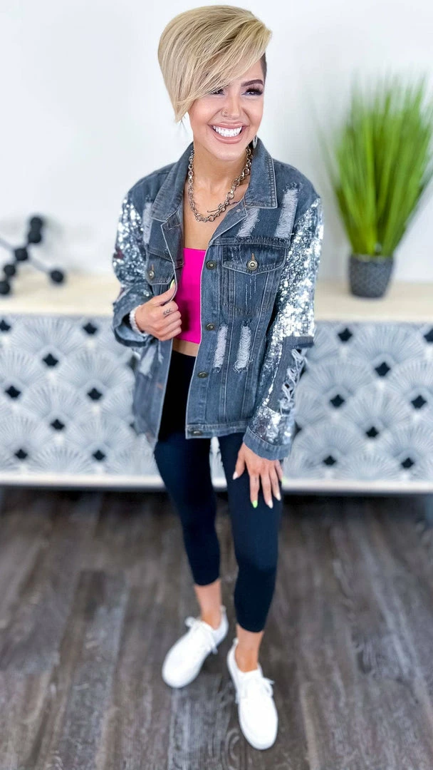 BiBi OUTERWEAR Charcoal Top Glam Denim Jacket