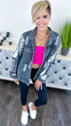 BiBi OUTERWEAR Charcoal Top Glam Denim Jacket