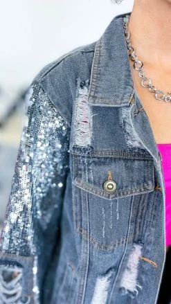BiBi OUTERWEAR Charcoal Top Glam Denim Jacket