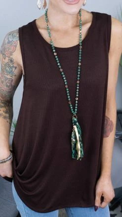 The ZigZag Stripe Chocolate Ribbed Right On Time Tank TOPS & TUNICS