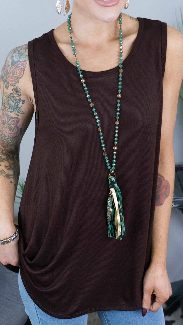 The ZigZag Stripe Chocolate Ribbed Right On Time Tank TOPS & TUNICS